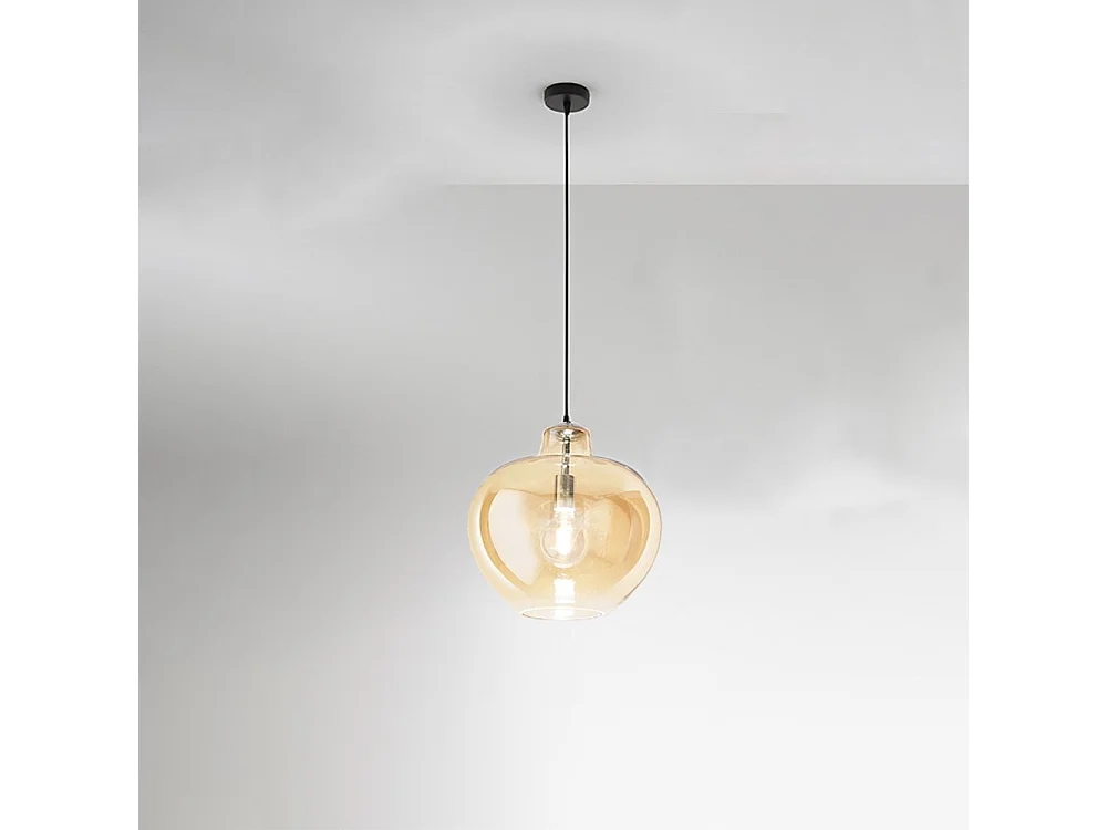 Sospensione Contemporanea Bowl Metallo Cromo Vetro Ambra 1 Luce E27