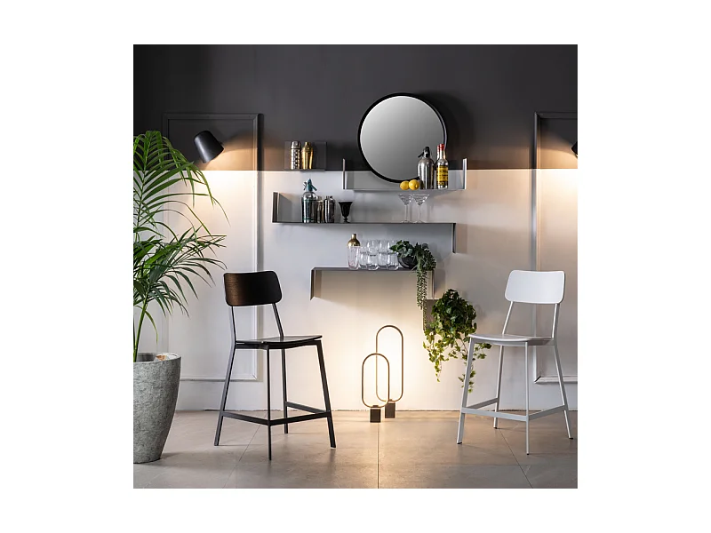 Lot de 2 tabourets hauts en bois blanc avec repose-pieds et pieds en métal "Teo" cm 51,5x51 97h