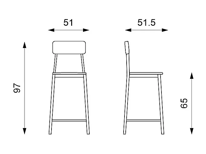 Lot de 2 tabourets hauts en bois blanc avec repose-pieds et pieds en métal "Teo" cm 51,5x51 97h