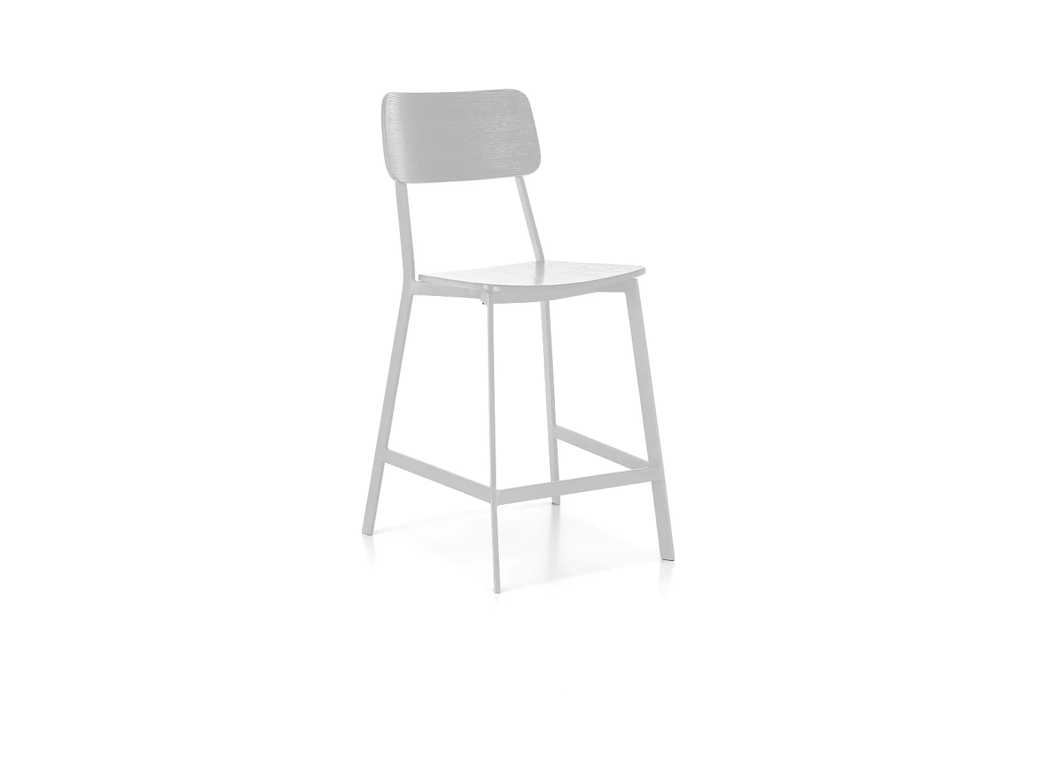 Lot de 2 tabourets hauts en bois blanc avec repose-pieds et pieds en métal "Teo" cm 51,5x51 97h