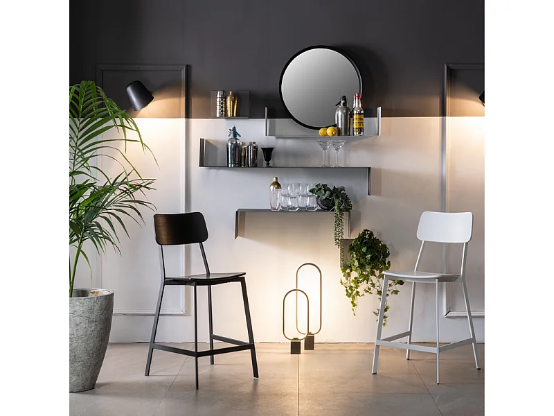 Komplet 2 białych drewnianych wysokich krzeseł z podnóżkiem i metalowymi nogami "Teo" cm 51,5x51,97h