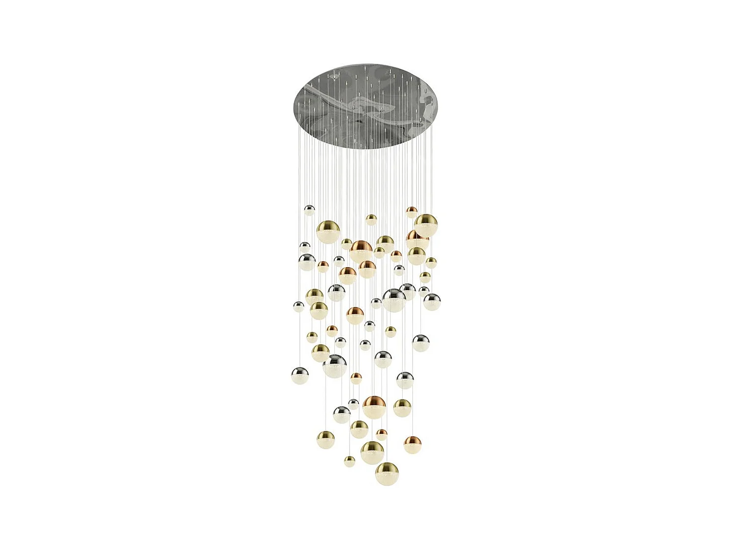Searchlight Planets Sospensione a 55 luci Rame, cromo, sfere in ottone satinato e sabbia di cristallo 4000K