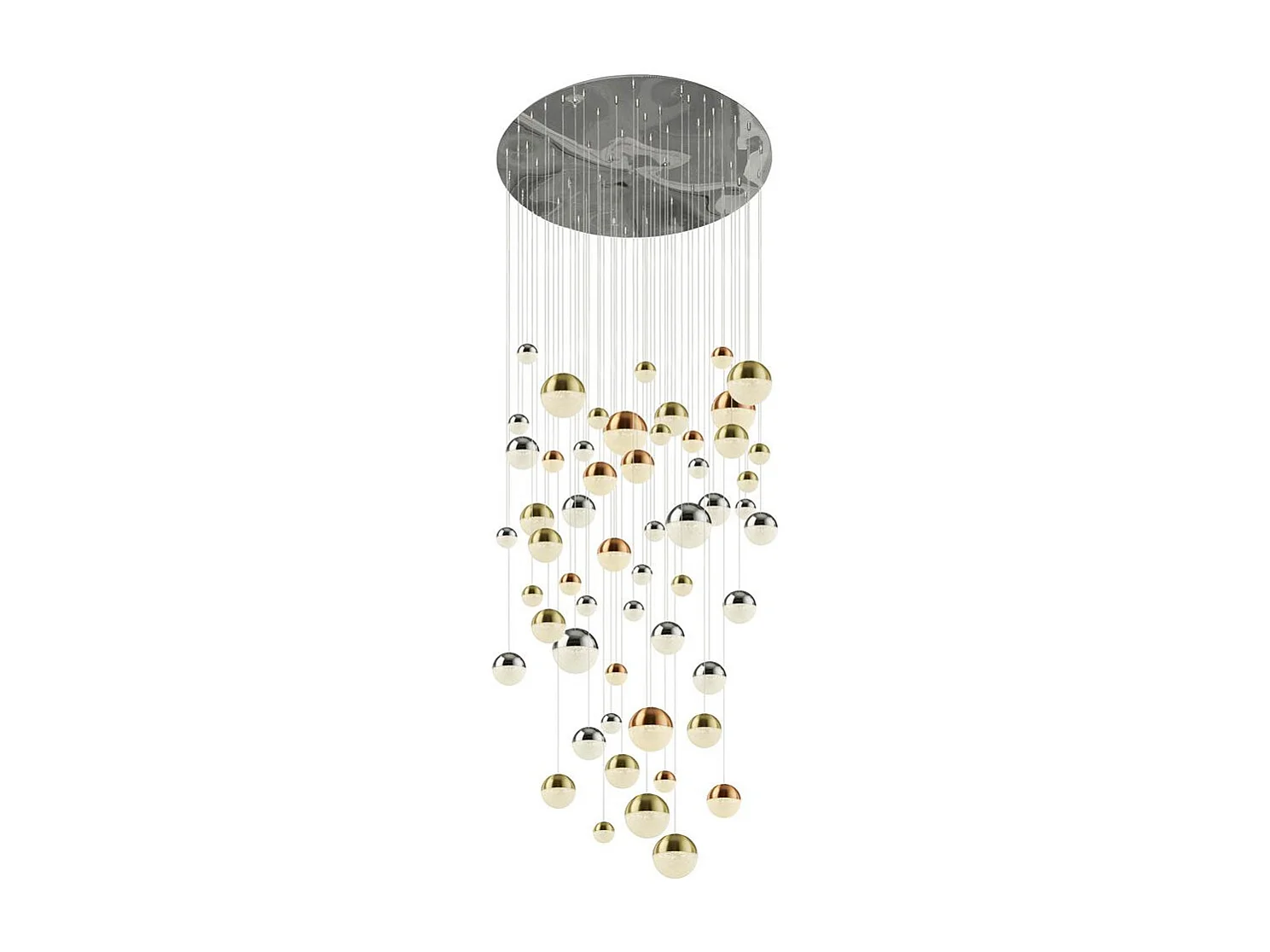 Searchlight Planets Suspension 55 Lumières Cuivre, Chrome, Boules Laiton Satiné & Cristal Sable 4000K