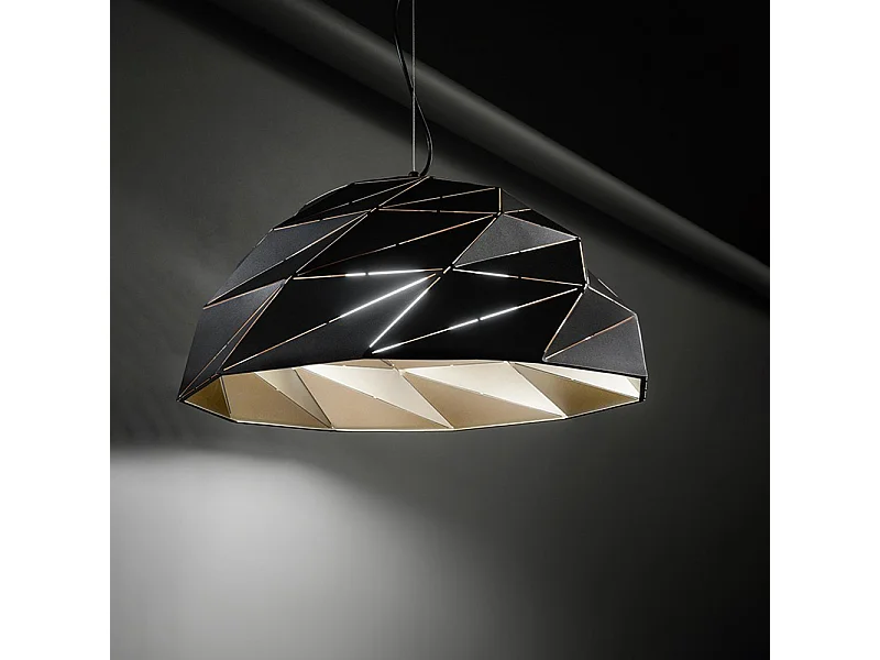 Lampadario In Metallo Contemporaneo Tilt Nero Oro 3 Luci E27