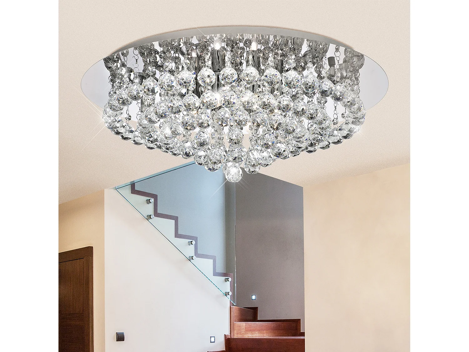 Searchlight Hanna 8 Light Semi Flush Ceiling Light Chrome with Crystals, G9
