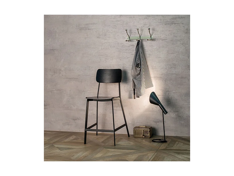 Komplet 2 czarnych drewnianych wysokich krzeseł z podnóżkiem i metalowymi nogami "Teo" cm 51,5x51,97h