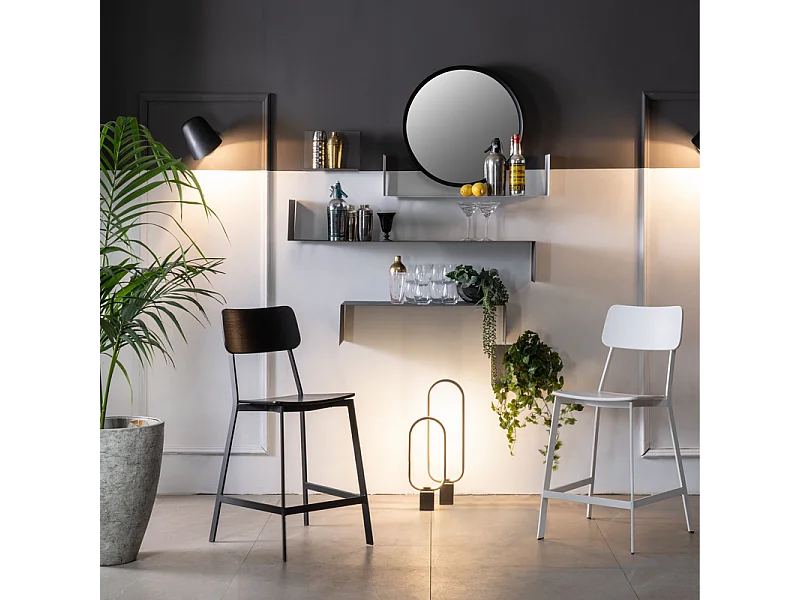 Komplet 2 czarnych drewnianych wysokich krzeseł z podnóżkiem i metalowymi nogami "Teo" cm 51,5x51,97h