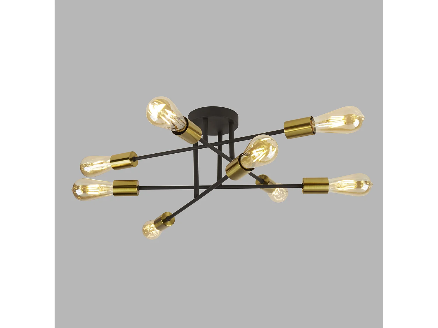 Searchlight Armstrong - Plafoniera a 8 luci semi filo nero opaco, ottone satinato, attacco E27