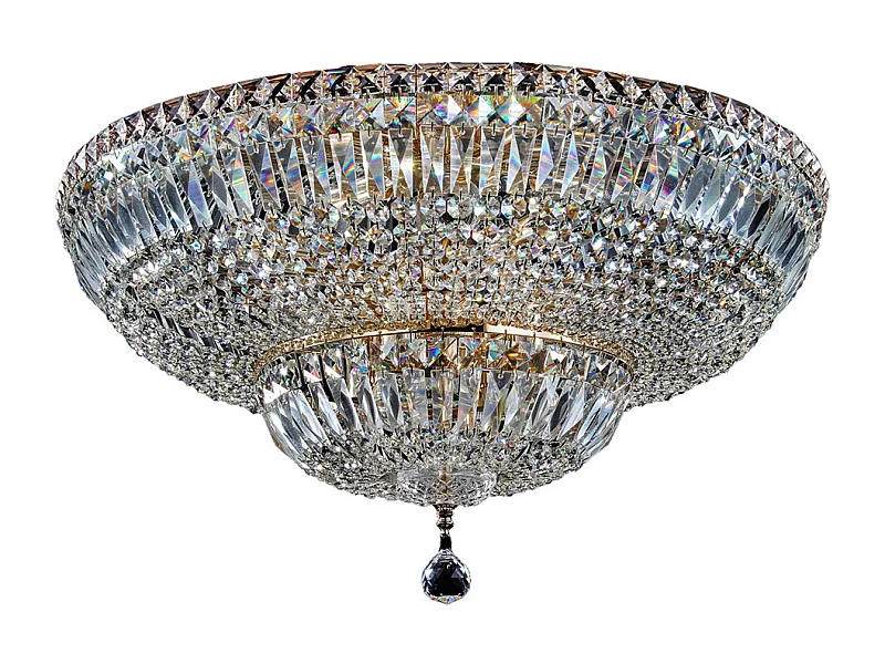 Basfor Lámpara de Techo Semi Empotrada Oro Antiguo & Cristal, 16 Luces, E14