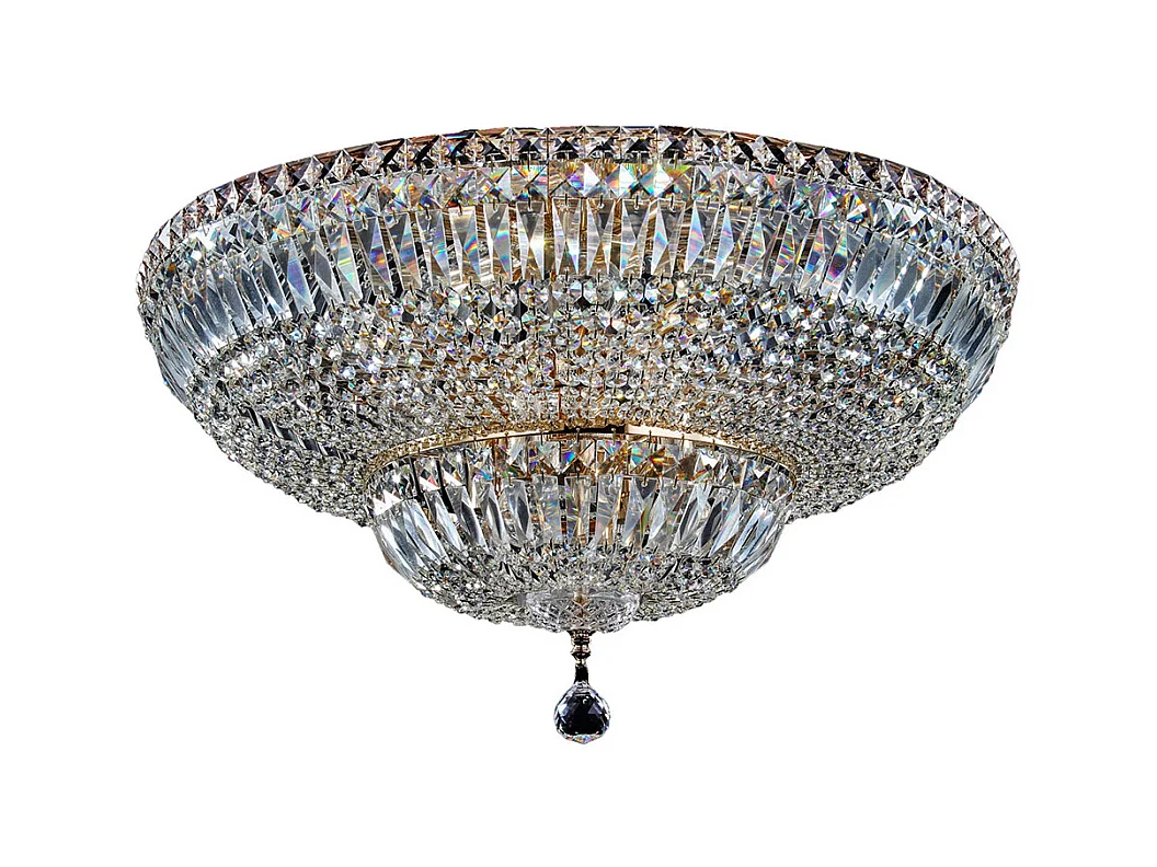 Basfor Plafonnier semi-encastré doré antique et cristal, 16 lumières, E14