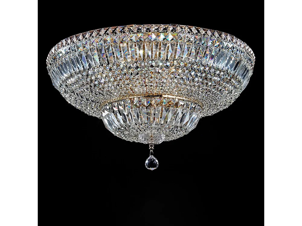 Basfor Lampada da soffitto semi-incasso oro antico e cristallo, 16 luci, E14