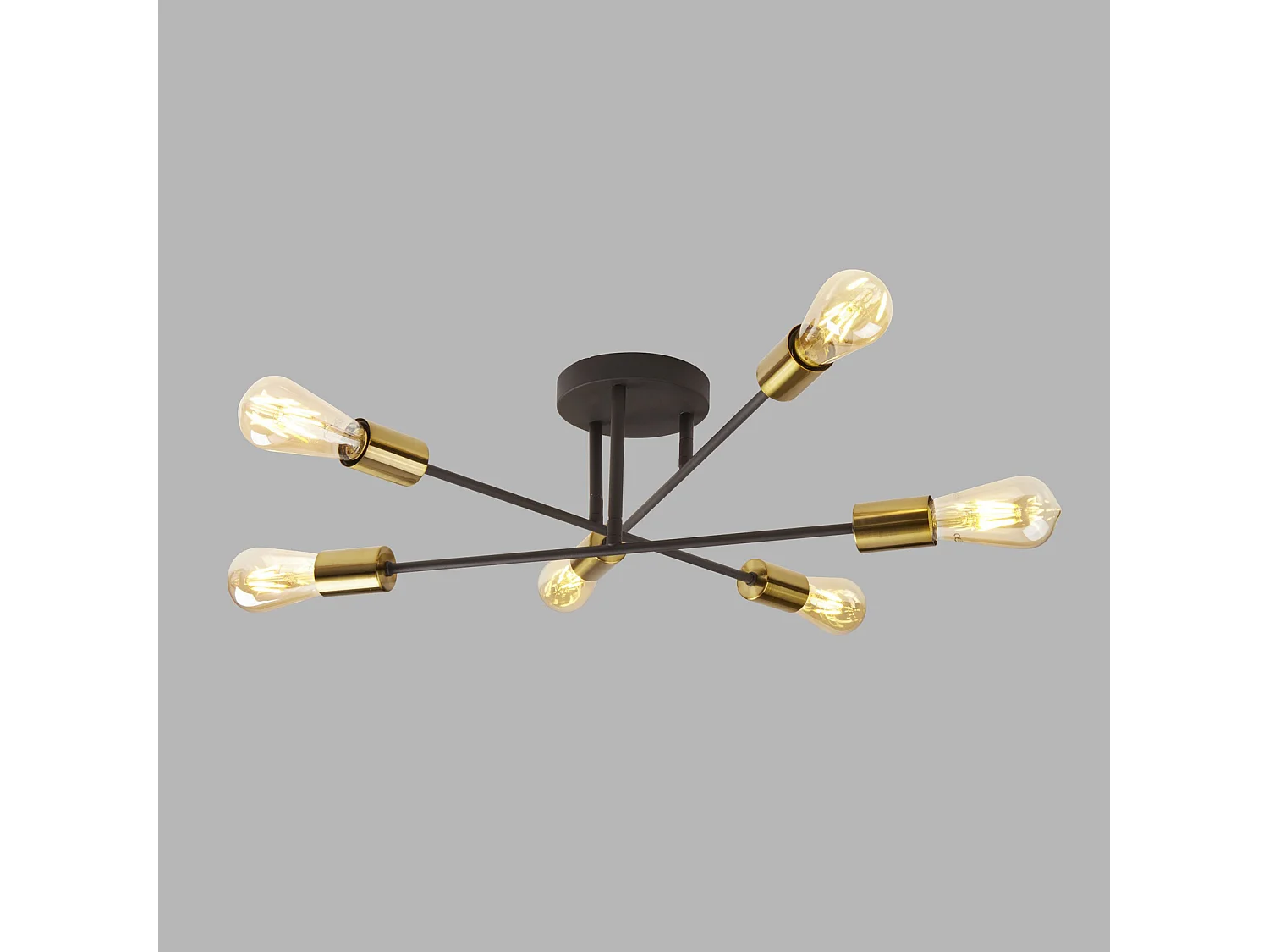 Searchlight Armstrong - Plafoniera a 6 luci semi filo nero opaco, ottone satinato, attacco E27