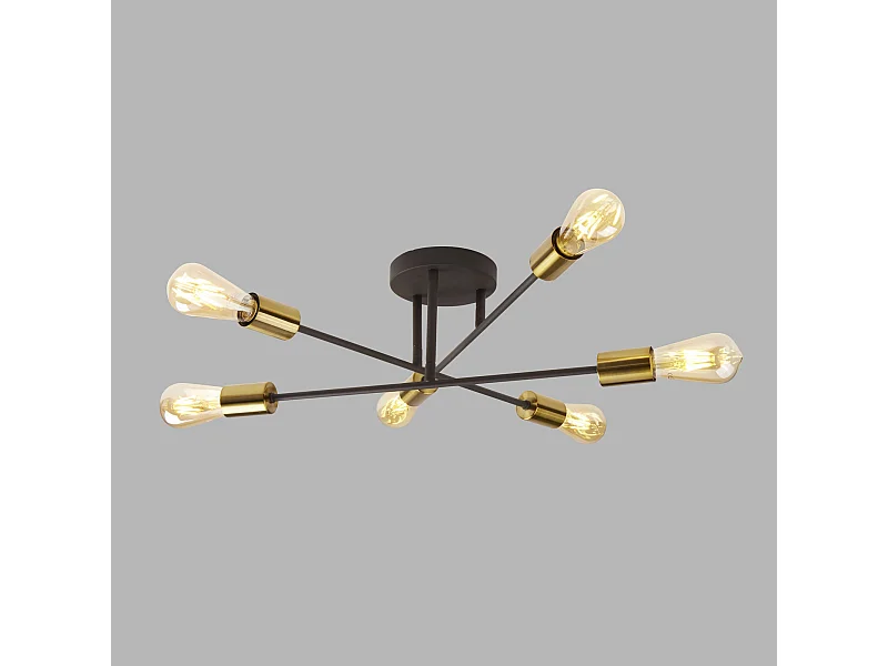 Searchlight Armstrong - Plafoniera a 6 luci semi filo nero opaco, ottone satinato, attacco E27