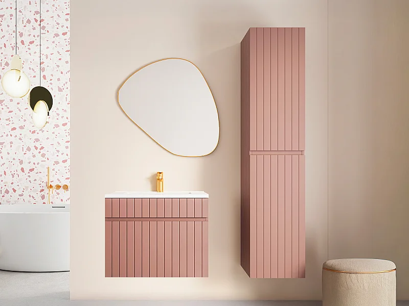 Badmöbelhängeschrank - Streifenoptik - Rosa - H160 cm - SATARA