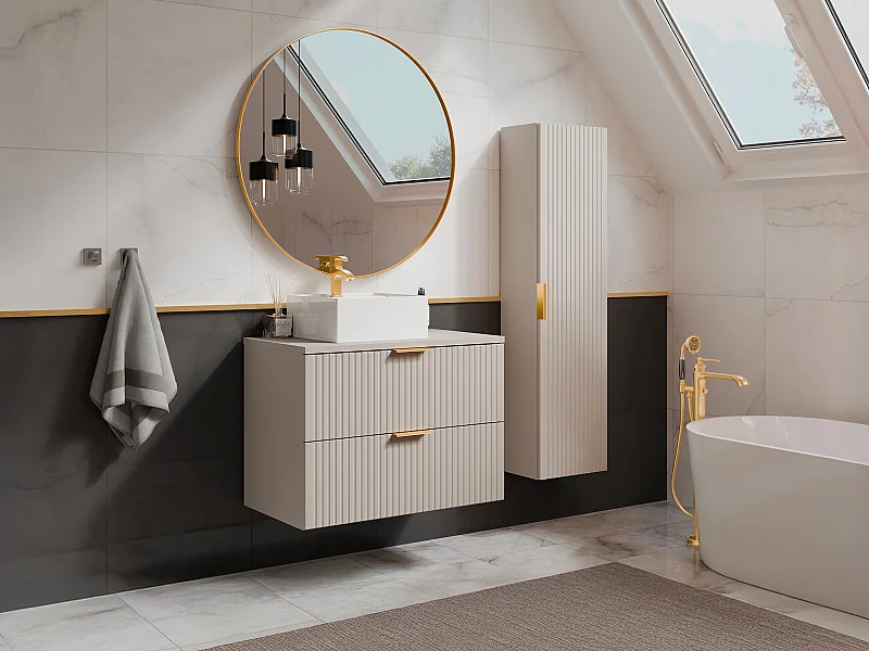 Colonna da bagno sospesa con scanalature  H140 cm Beige - ZEVARA