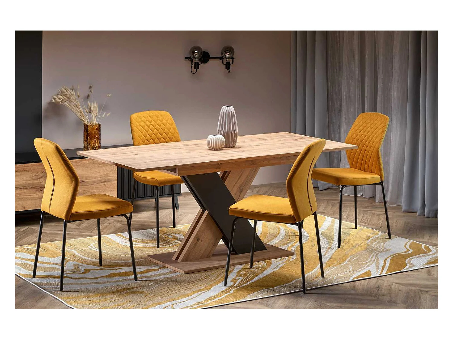 Esstisch XARELTO (85x135-175)/Ausziehbar/Braun&Schwarz