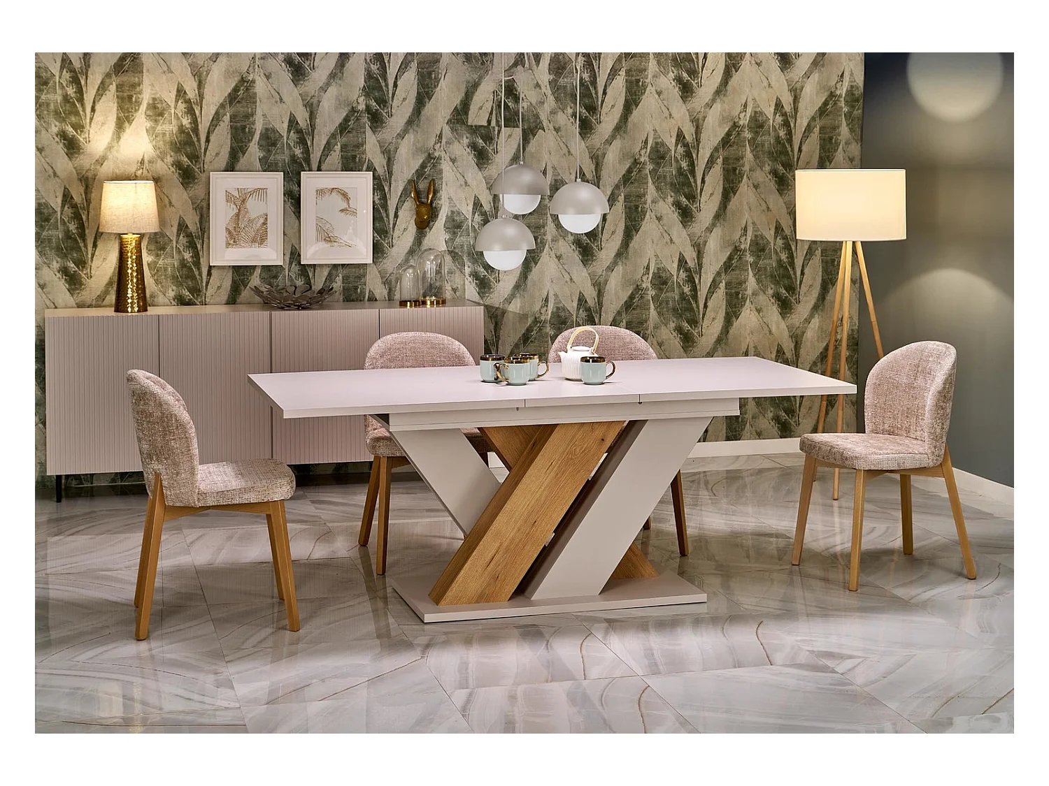 Esstisch Brandon (90x160-200)/Ausziehbar/Hellgrau&Braun