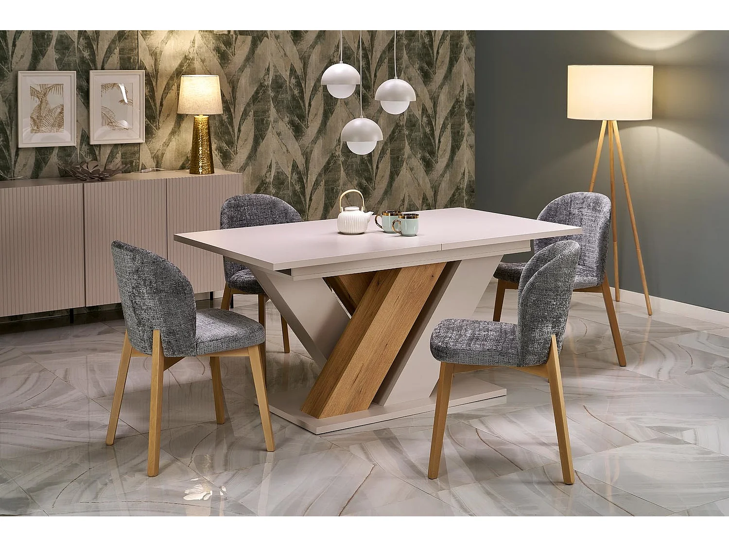 Esstisch Brandon (90x160-200)/Ausziehbar/Hellgrau&Braun