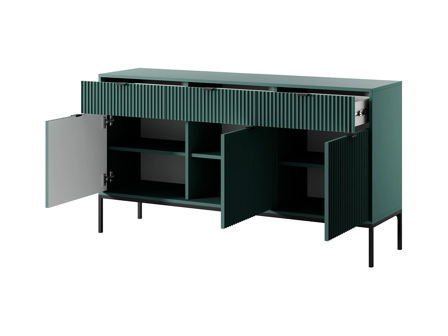 Buffet 3 portes - 154 cm - vert avec pieds noirs - VELLORE