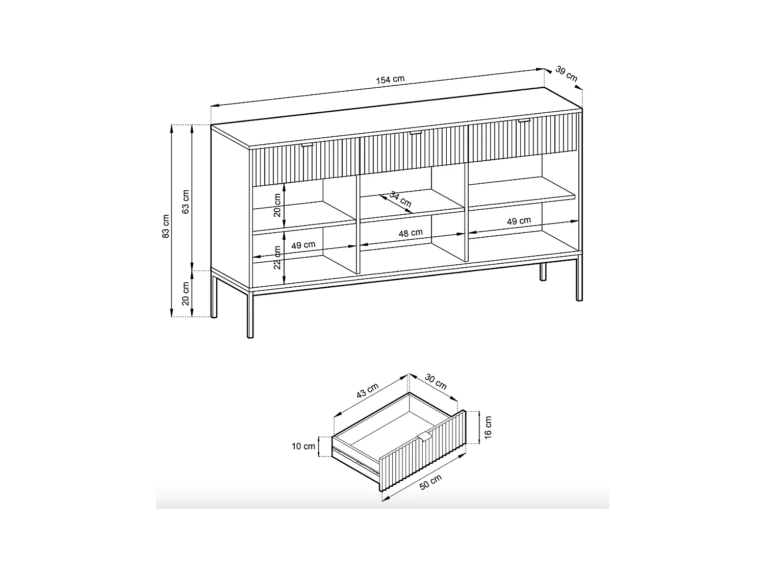 Buffet 3 portes - 154 cm - vert avec pieds noirs - VELLORE