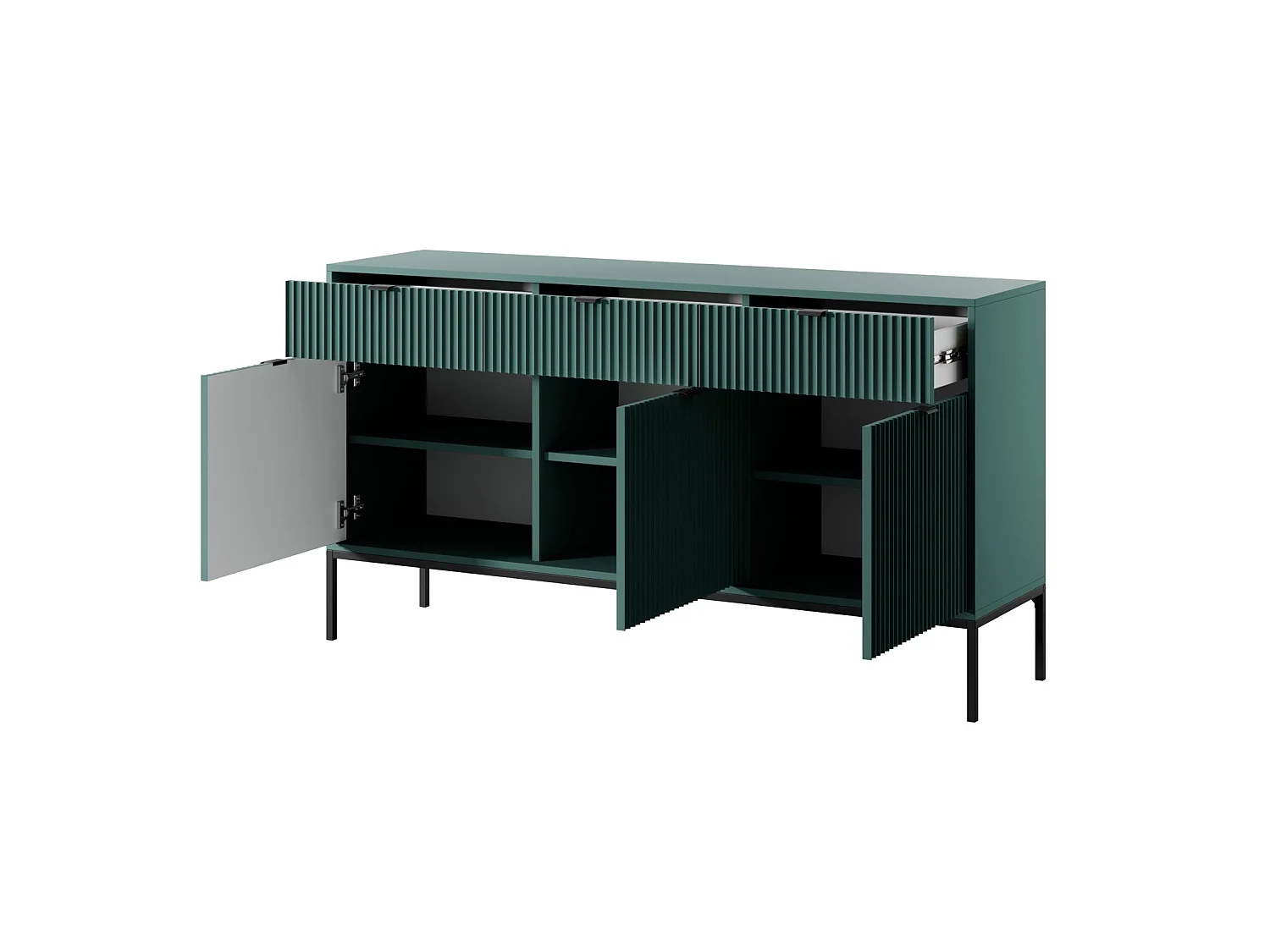 Buffet 3 portes - 154 cm - vert avec pieds noirs - VELLORE