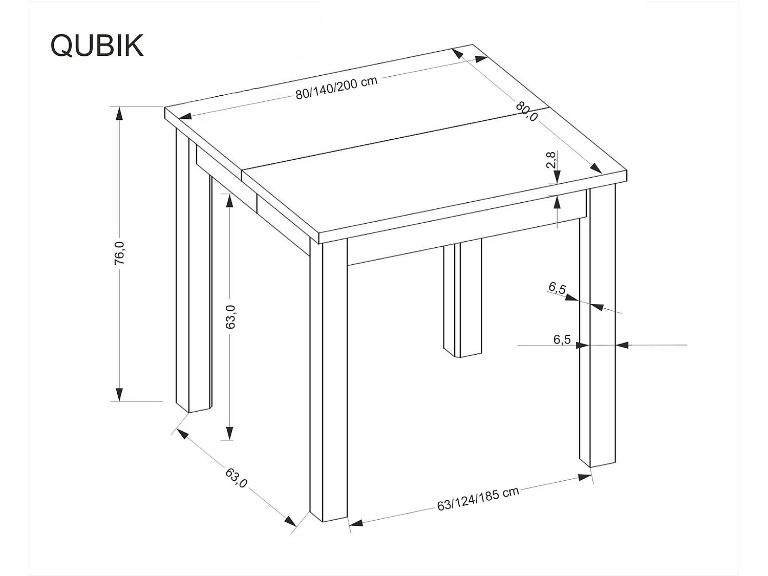 Table à manger Qubik (80x80-200)/Extensible/Marron et noir