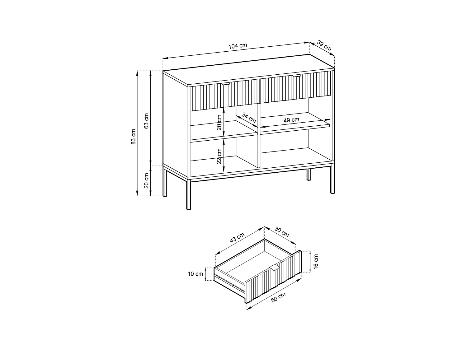 Buffet 2 portes - 104 cm - vert avec pieds noirs - VELLORE