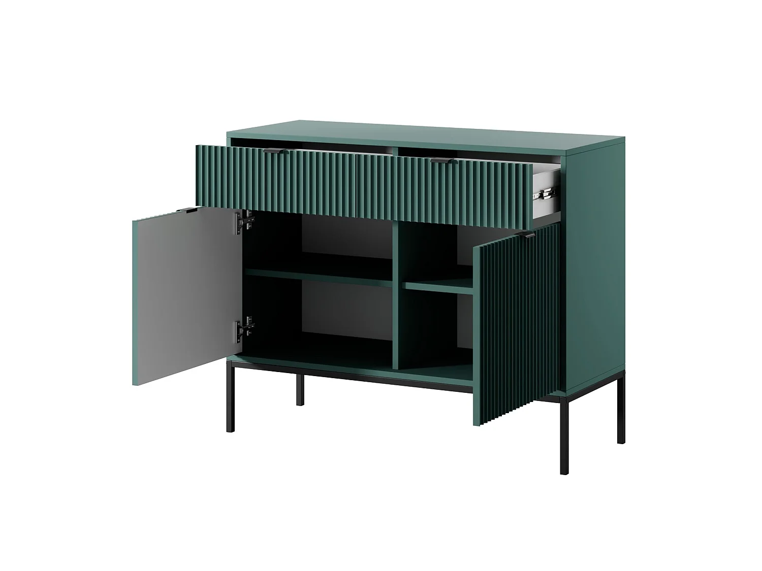 Buffet 2 portes - 104 cm - vert avec pieds noirs - VELLORE