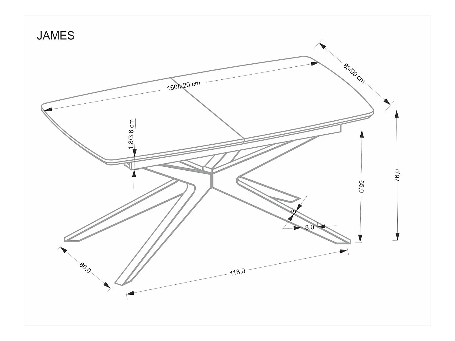 Esstisch James (90x160-220)/Ausziehbar/Braun&Schwarz