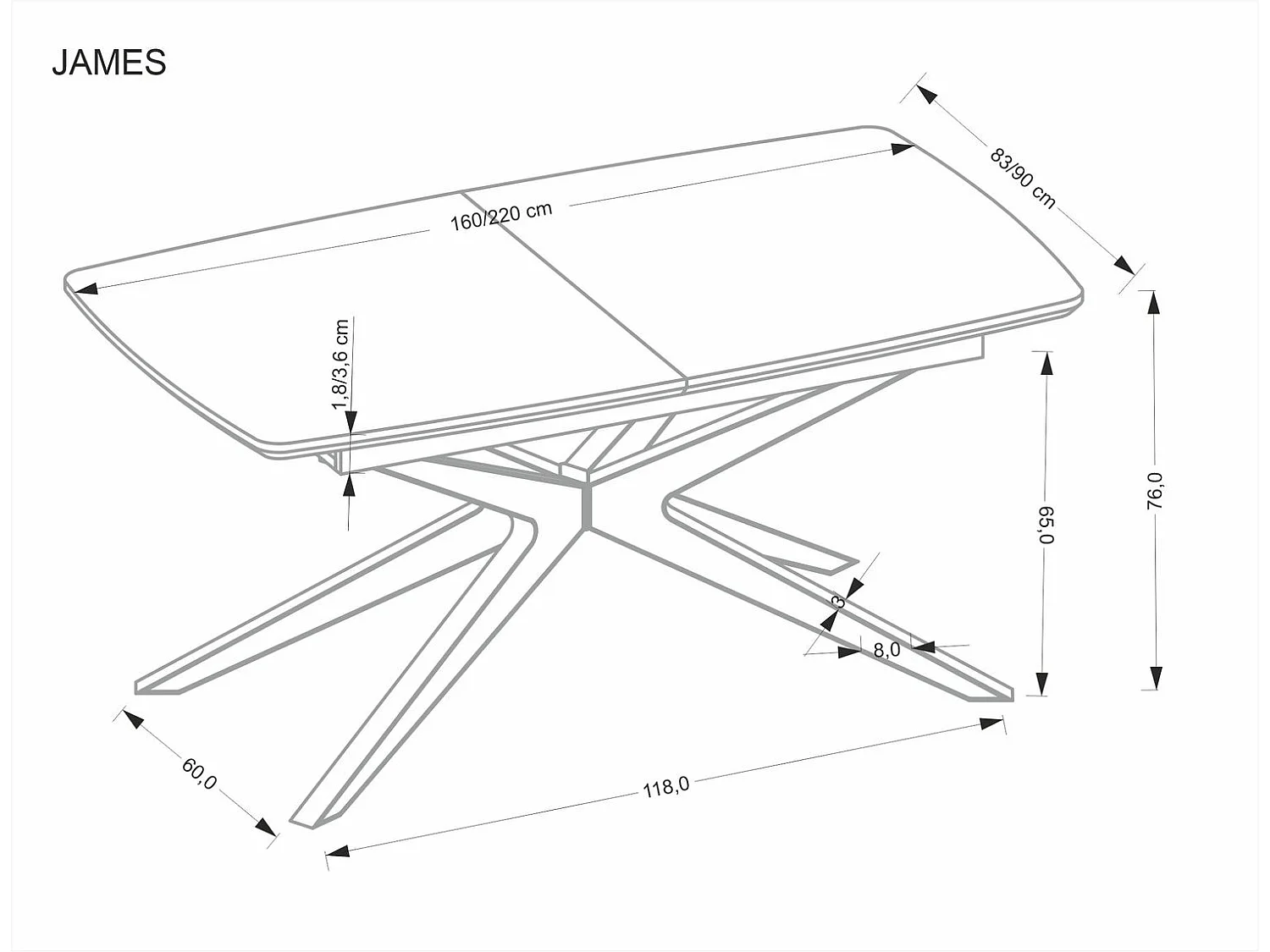 Table à manger James (90x160-220)/Extensible/Marron et noir