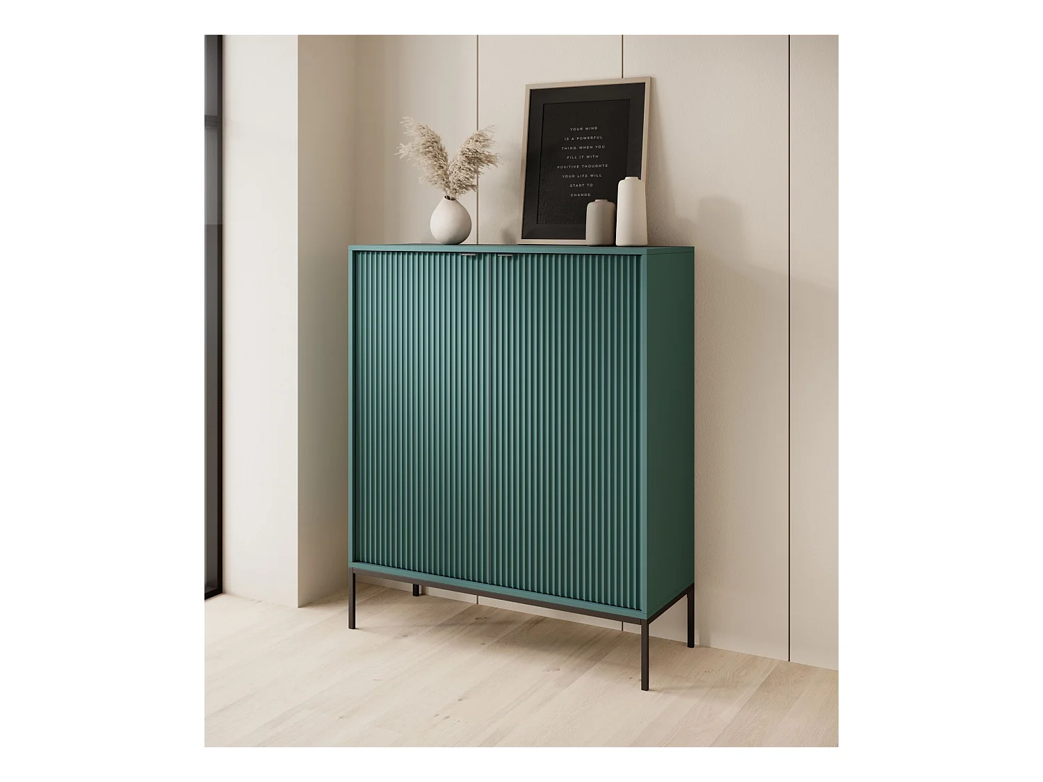 Buffet haut - 104 cm - vert avec pieds noirs - VELLORE