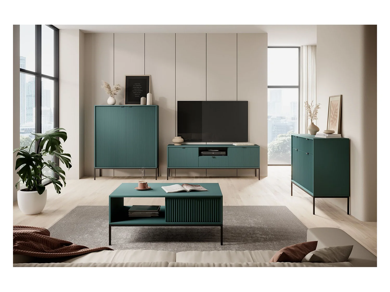 Buffet haut - 104 cm - vert avec pieds noirs - VELLORE