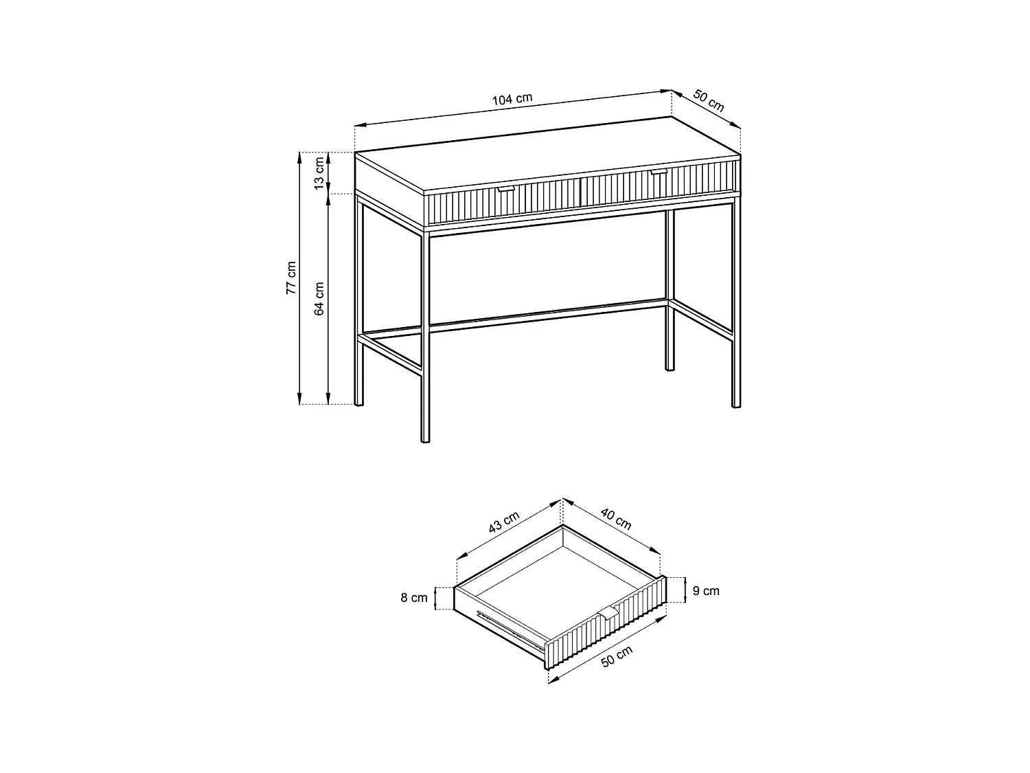 Schminktisch mit Schublade - grün mit schwarzem Gestell - 104 cm - VELLORE