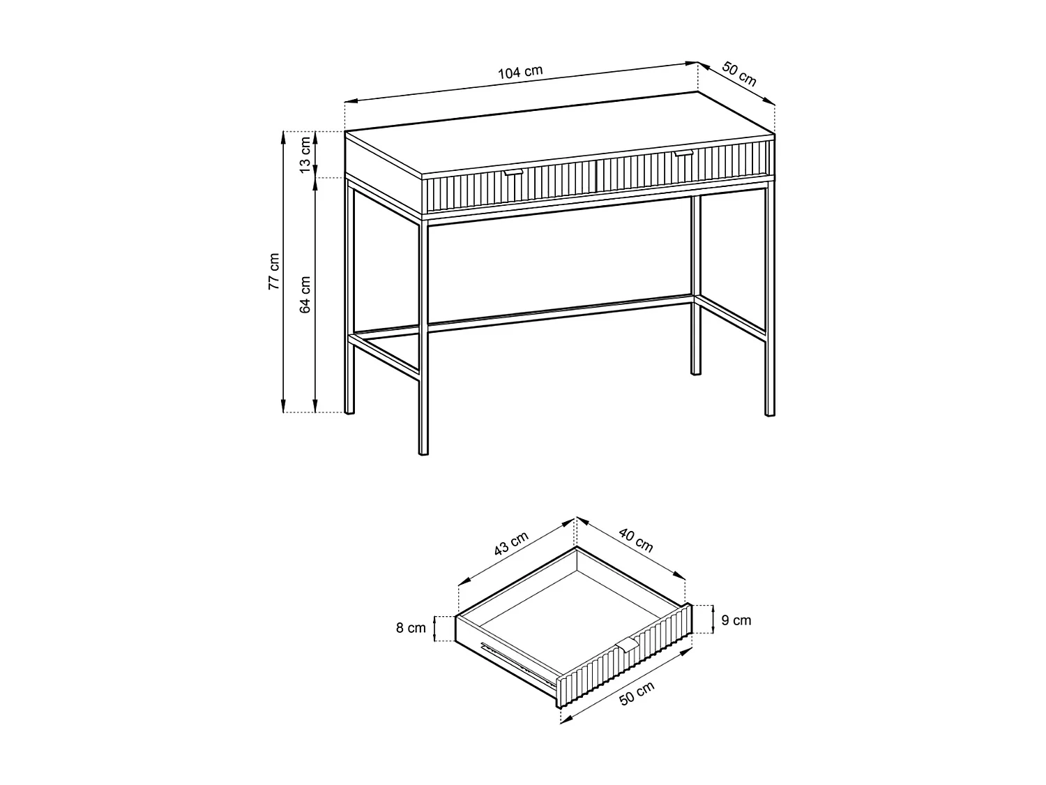 Coiffeuse 2 tiroirs - 104 cm - vert avec pieds noirs - VELLORE