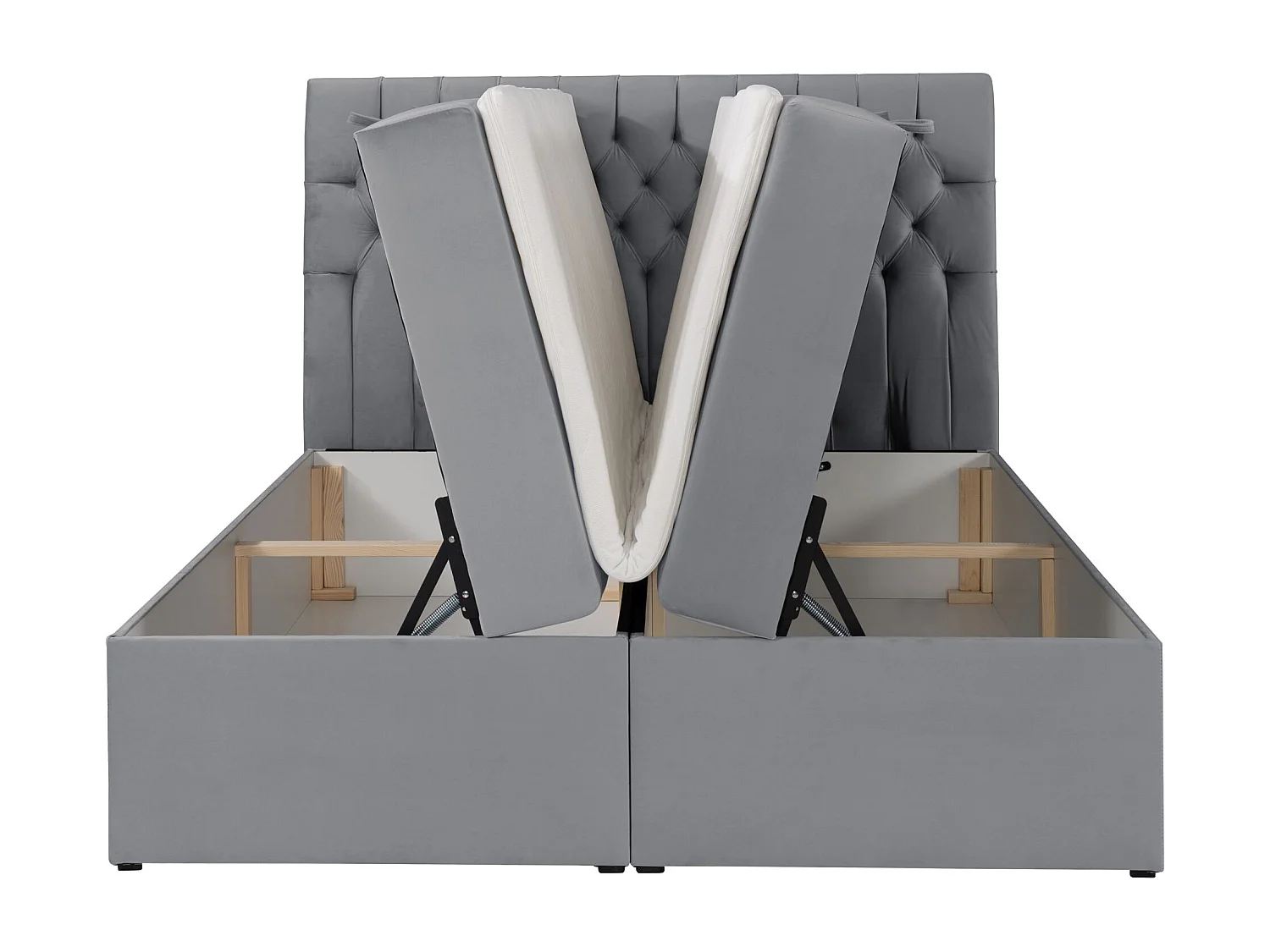 Lit boxspring 140×200 – avec matelas et surmatelas – velours – gris – DAISSY