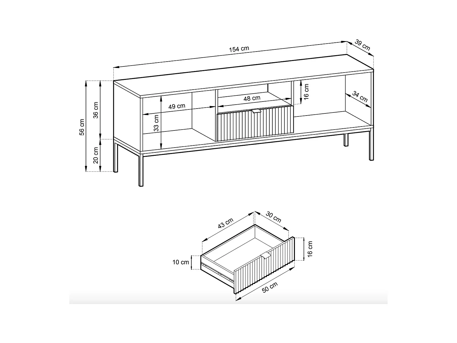 Meuble TV 1 tiroir - 154 cm - vert avec pieds noirs - VELLORE