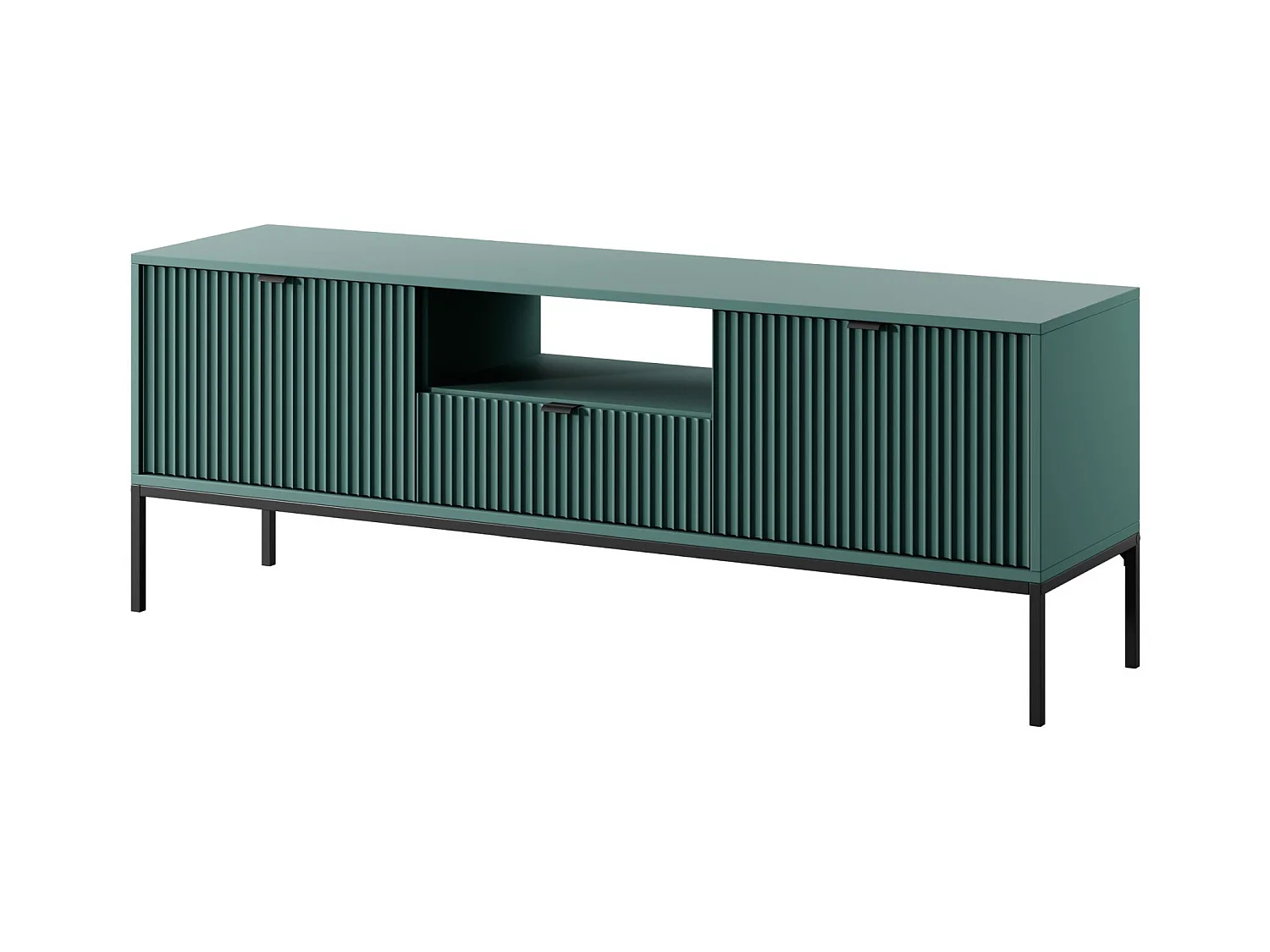 Meuble TV 1 tiroir - 154 cm - vert avec pieds noirs - VELLORE