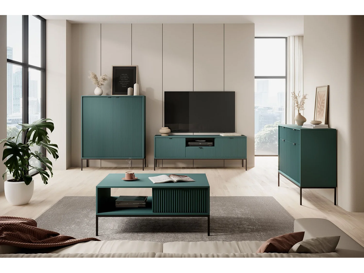 Meuble TV avec tiroir – 154 cm – vert – VELLORE