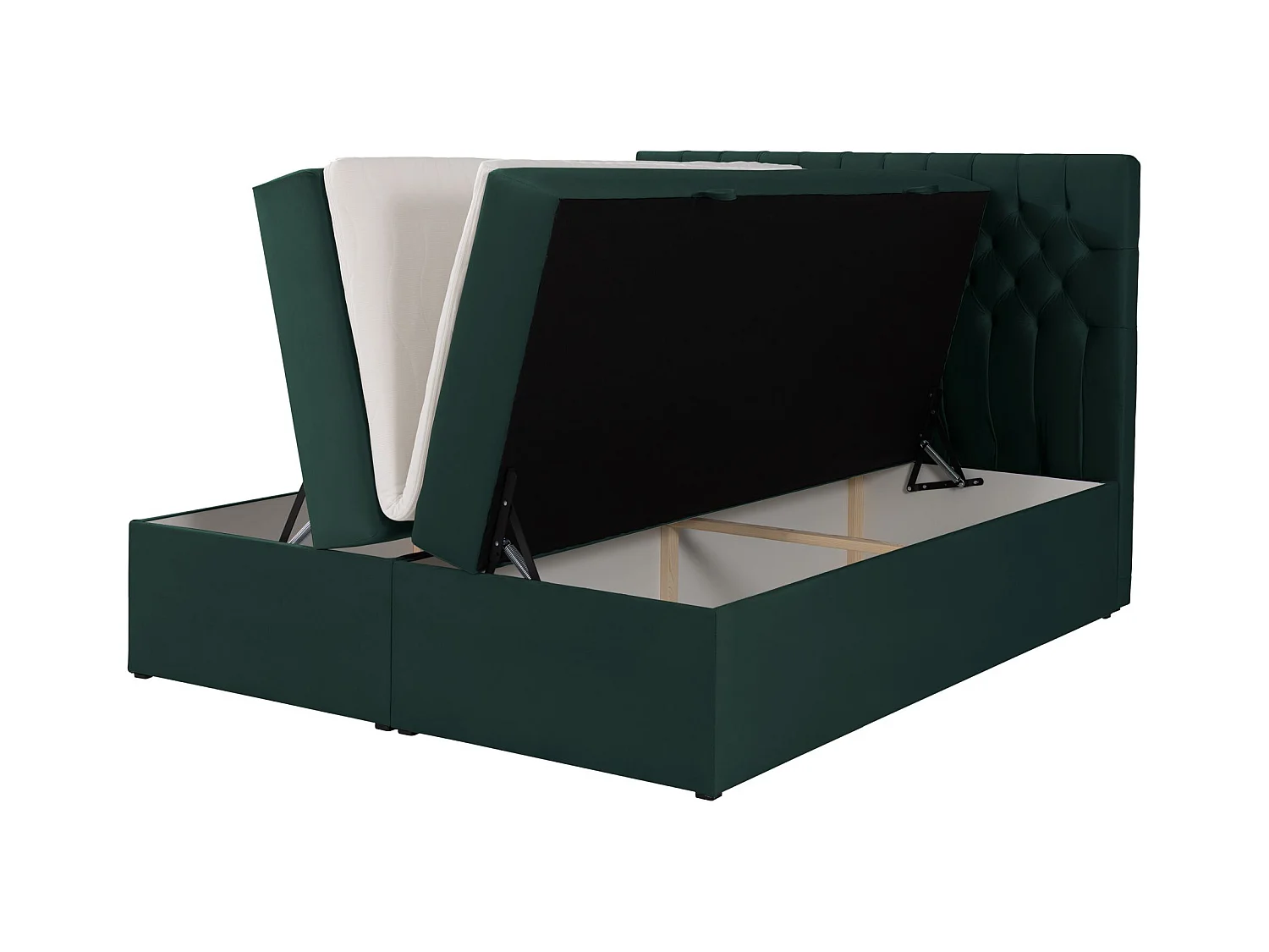Lit boxspring 180×200 – avec matelas et surmatelas – velours – vert bouteille – DAISSY