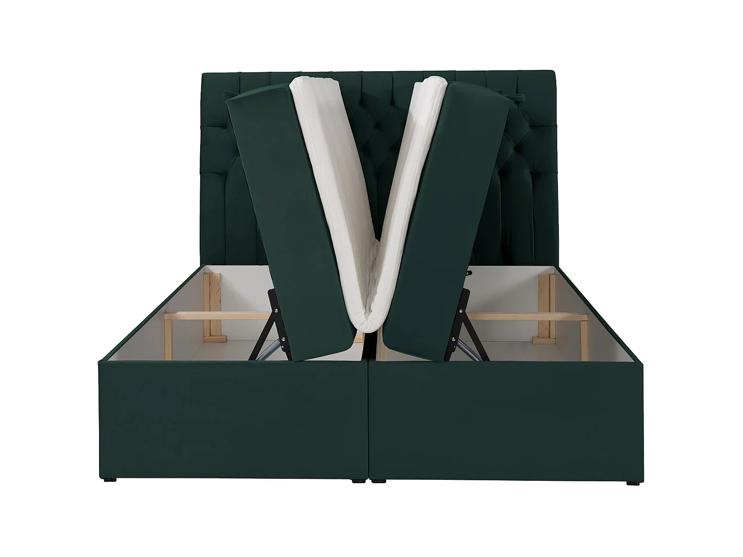 Lit boxspring 180×200 – avec matelas et surmatelas – velours – vert bouteille – DAISSY