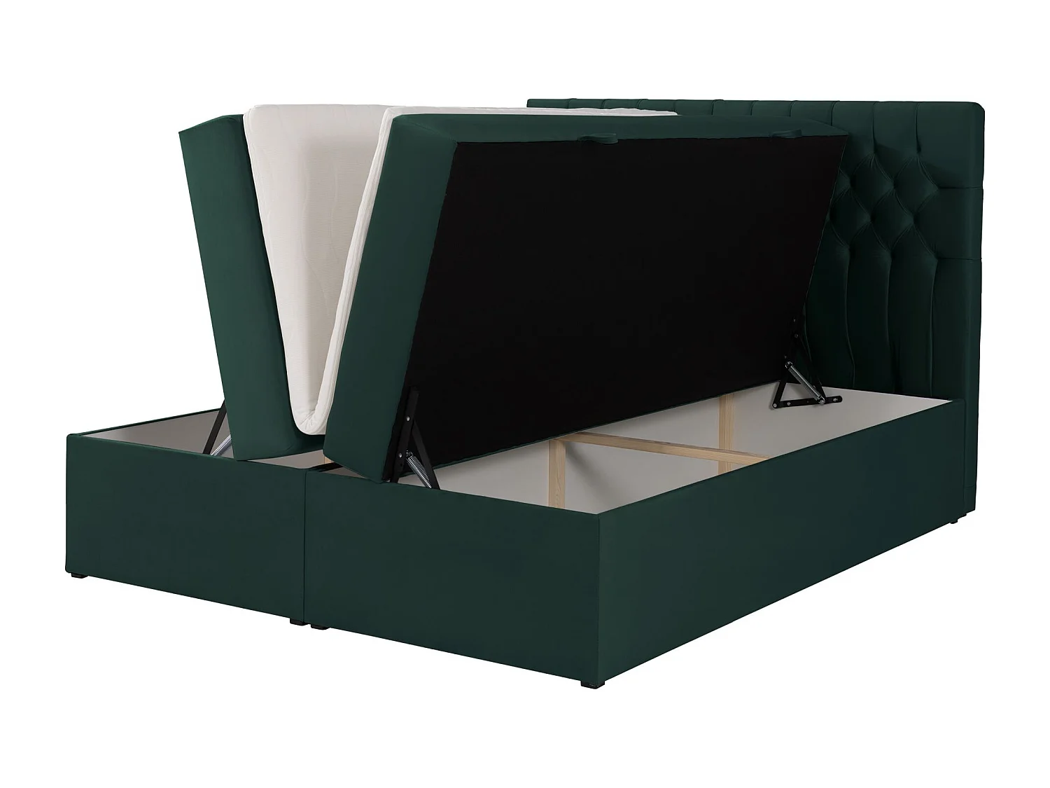 Lit boxspring 160×200 – avec matelas et surmatelas – velours – vert bouteille – DAISSY