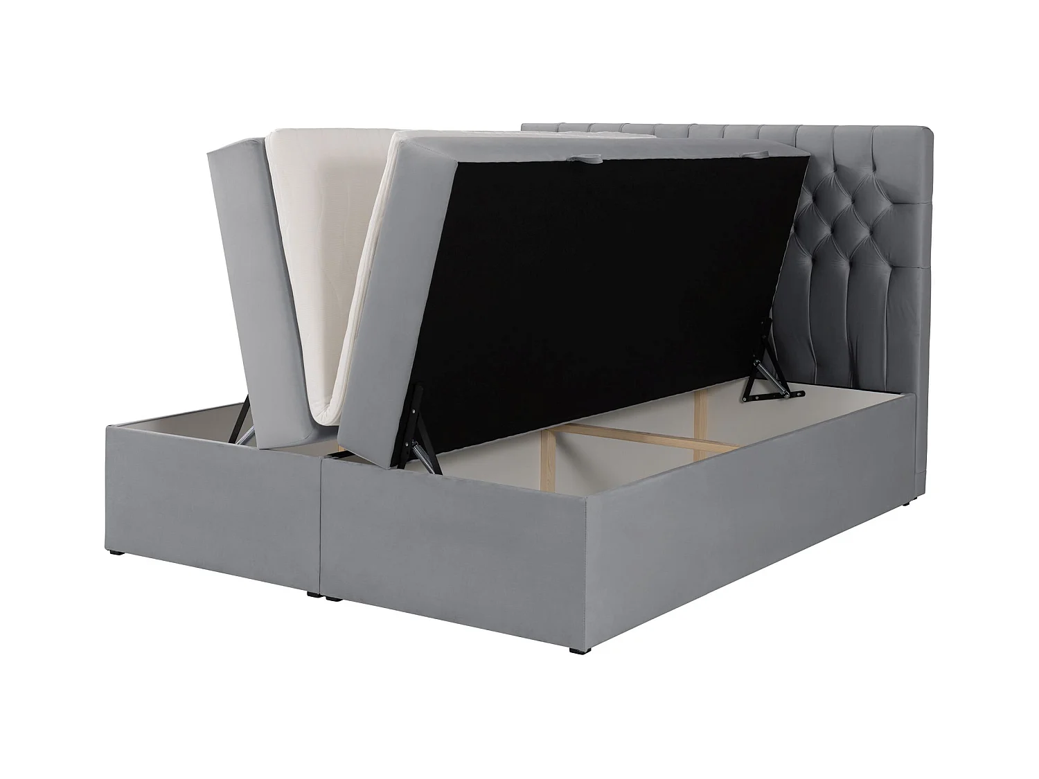 Lit boxspring 180×200 – avec matelas et surmatelas – velours – gris – DAISSY