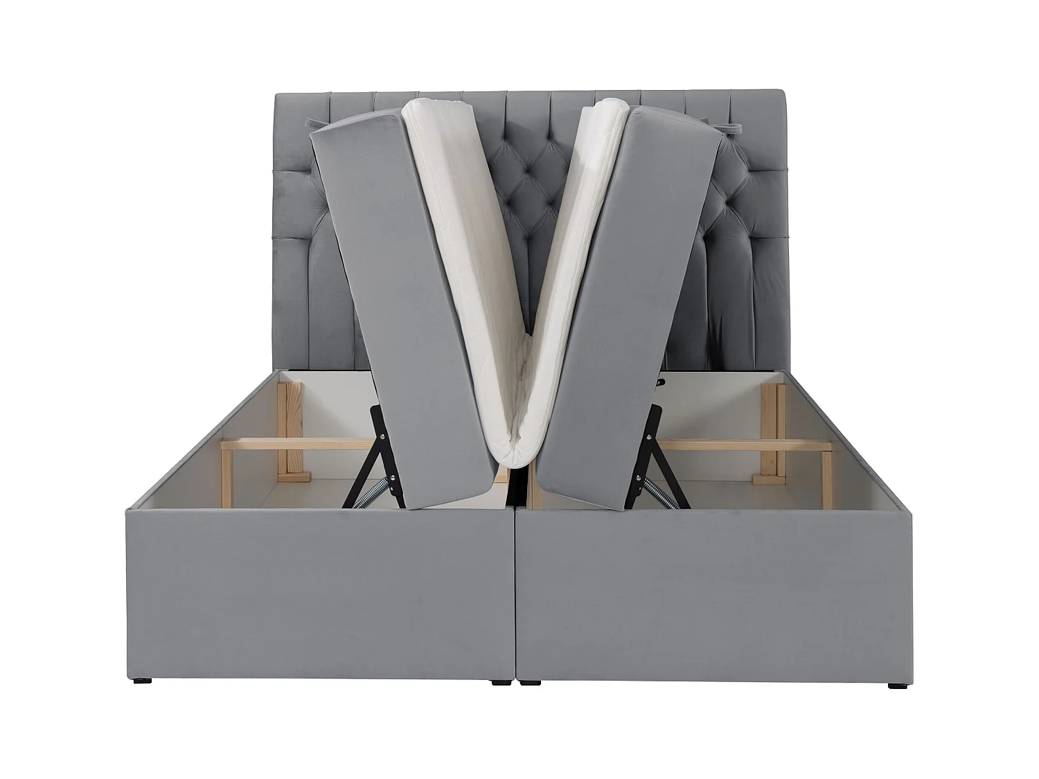 Lit boxspring 180×200 – avec matelas et surmatelas – velours – gris – DAISSY