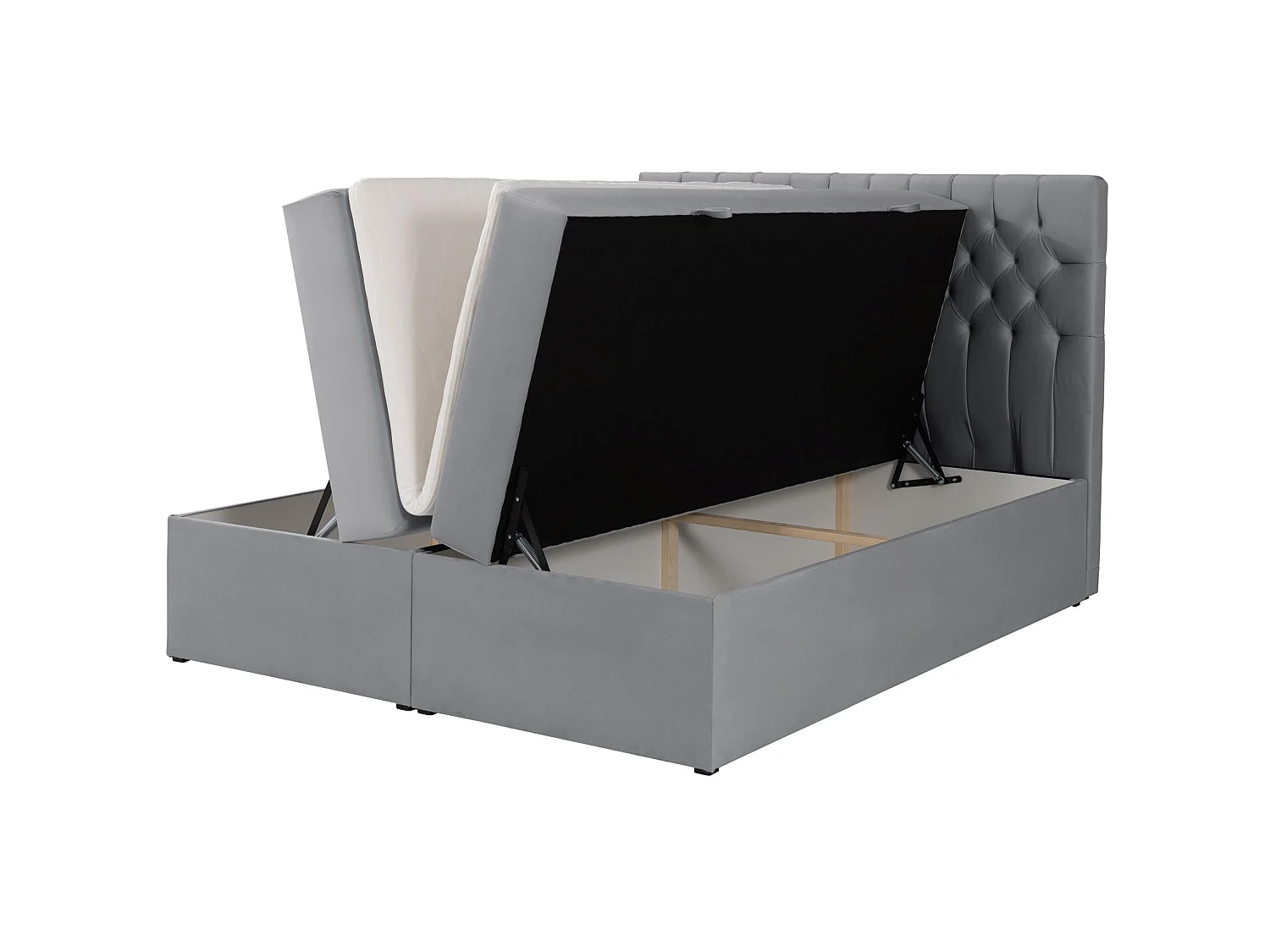 Boxbett 180×200 mit Matratze und Topper – Samt – Grau – DAISSY