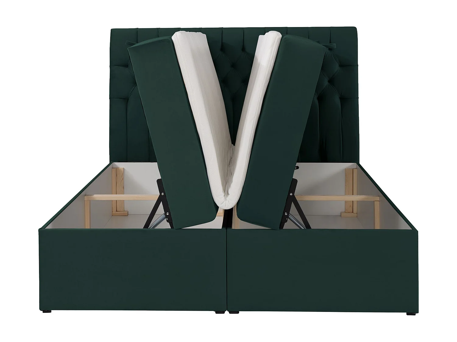 Lit boxspring 140×200 – avec matelas et surmatelas – velours – vert bouteille – DAISSY