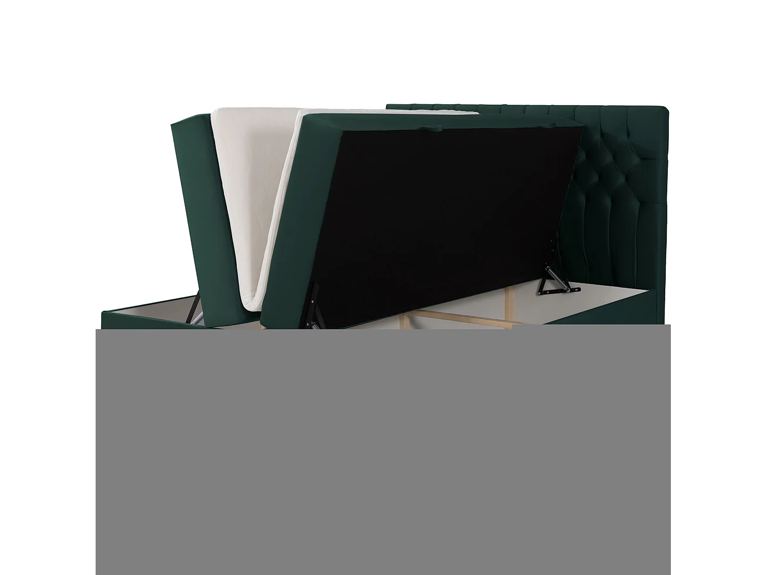Lit boxspring 140×200 – avec matelas et surmatelas – velours – vert bouteille – DAISSY