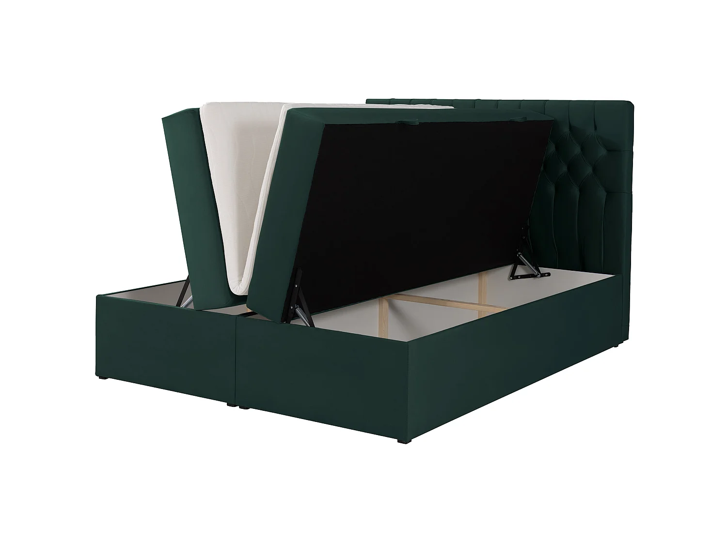Lit boxspring 140×200 – avec matelas et surmatelas – velours – vert bouteille – DAISSY