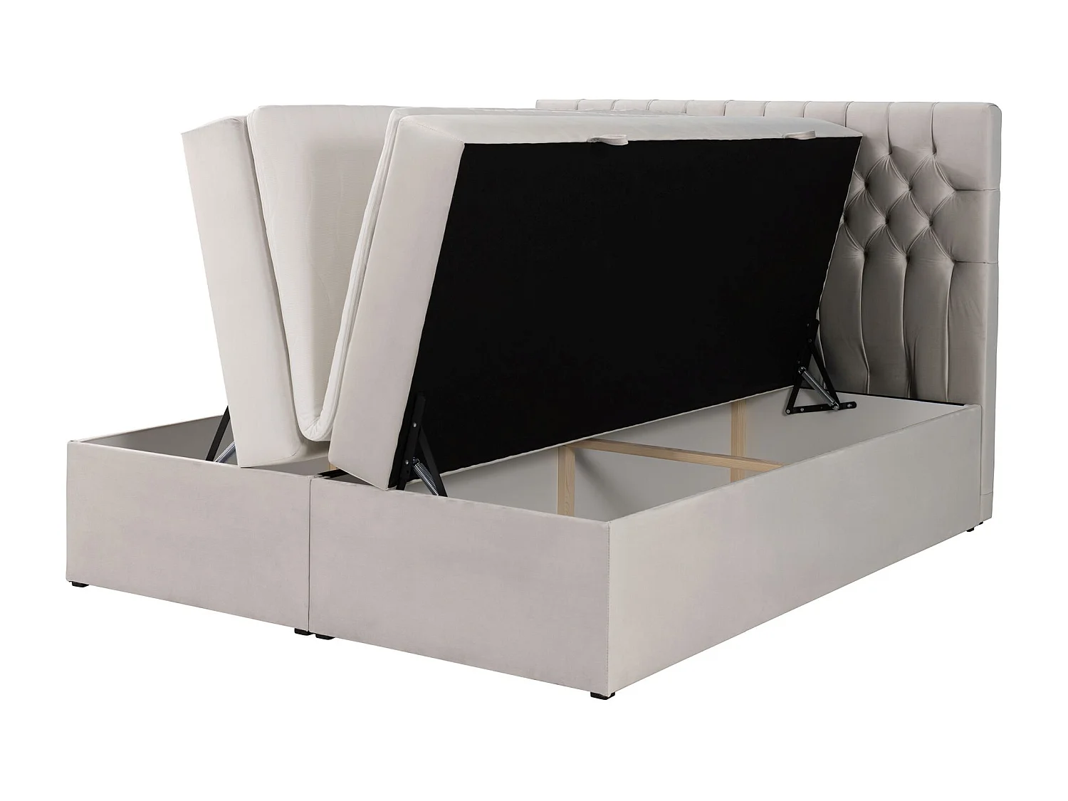 Lit boxspring 160×200 – avec matelas et surmatelas – velours – beige clair – DAISSY