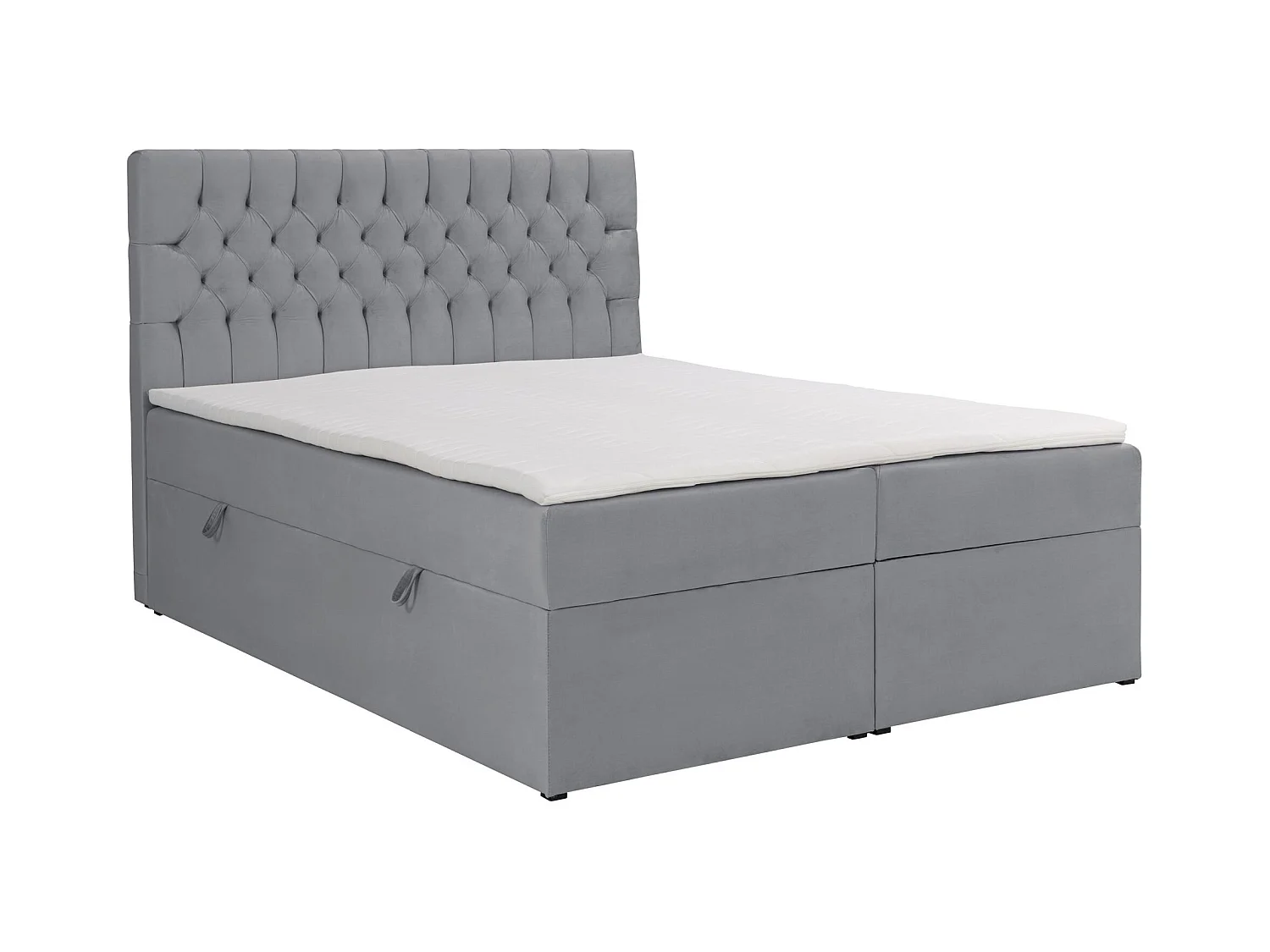 Lit boxspring 160×200 – avec matelas et surmatelas – velours – gris – DAISSY