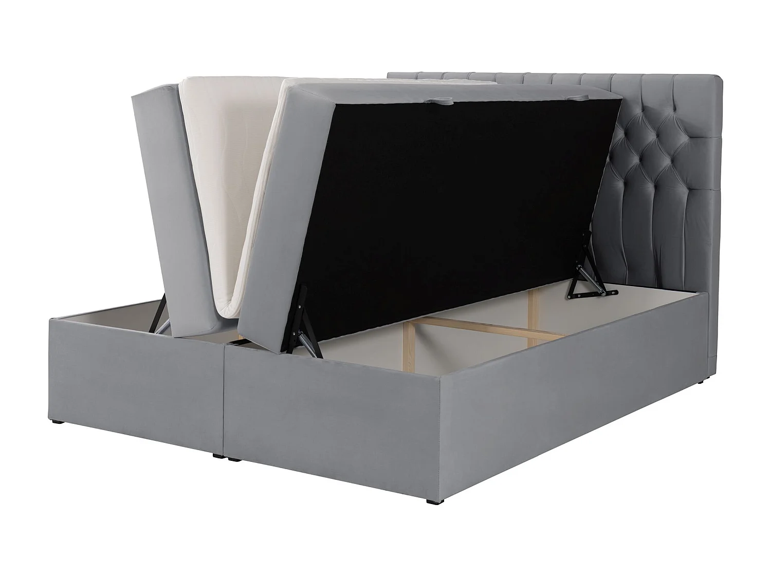 Lit boxspring 160×200 – avec matelas et surmatelas – velours – gris – DAISSY